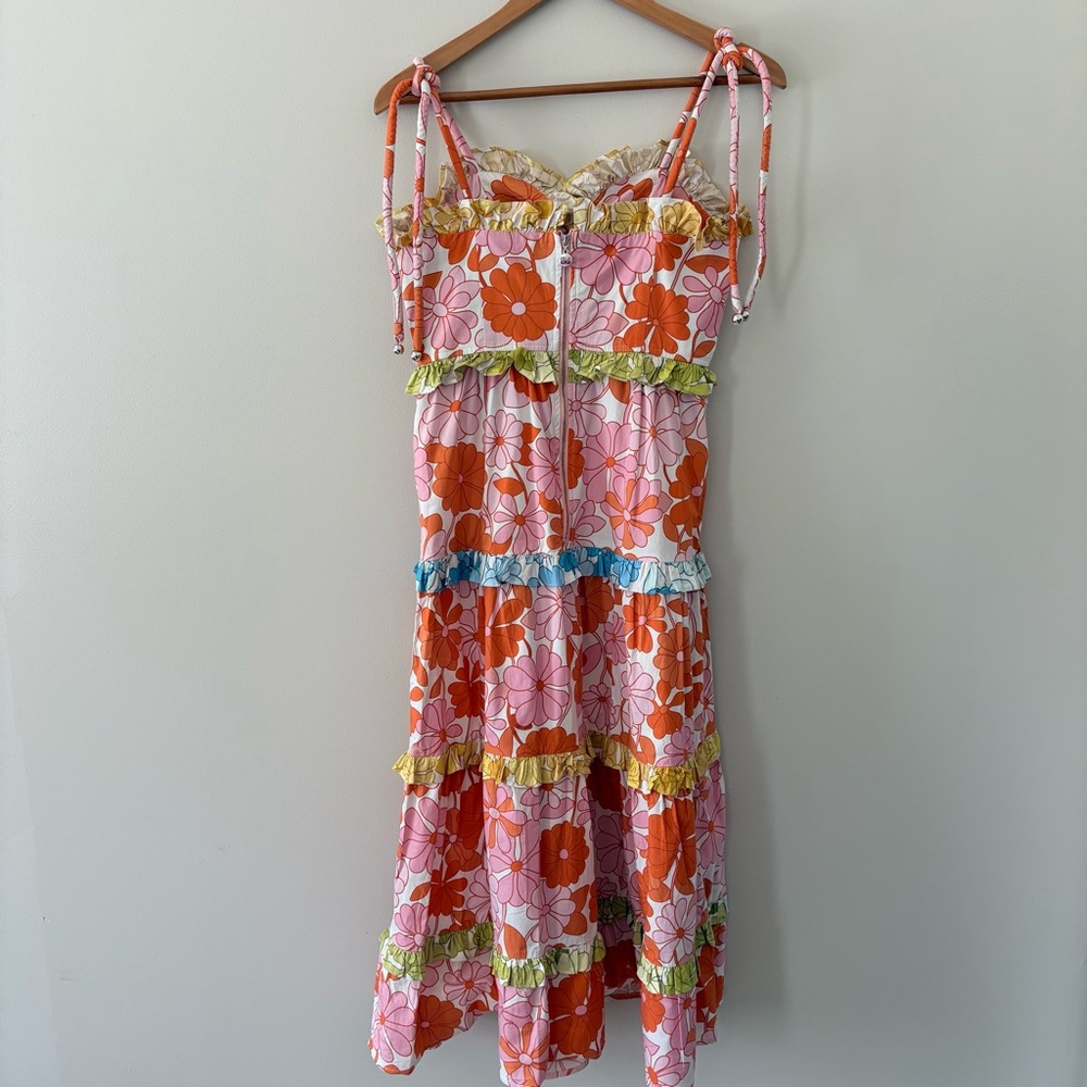 CeliaB In Bloom Dalia Dress Floral Ruffle Tie Shoulder Cotton Size Medium - Picture 4 of 16